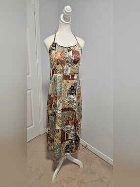 Boho Patchwork Halter Maxi Dress - Beige Multi